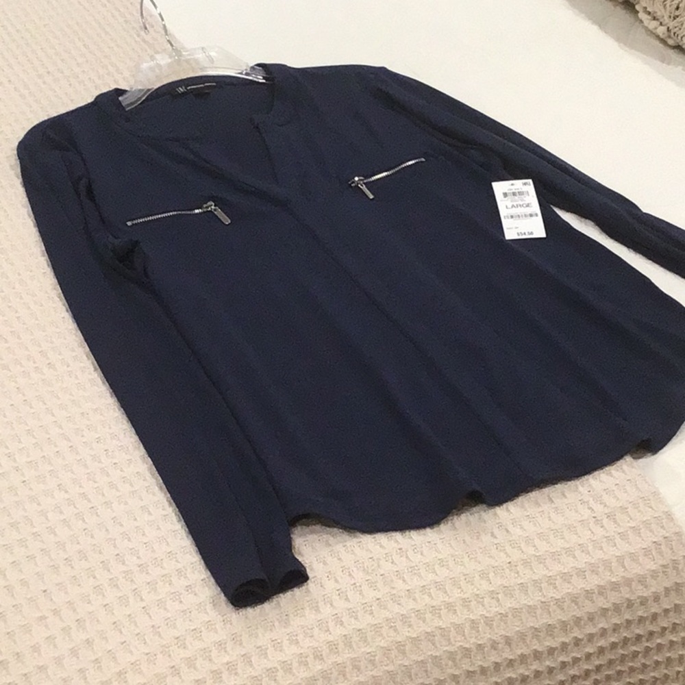 NWT I.N.C. Indigo/Navy Blue Women's Blouse with Zipper Details Size L - Picture 8 of 10